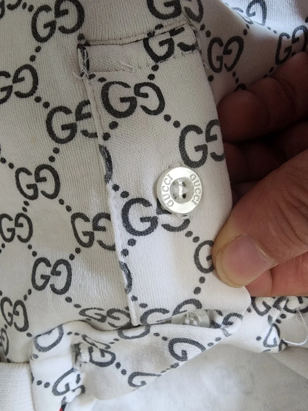 Gucci White GG Monogram Polo with Red and Green Crest